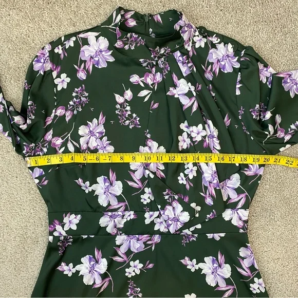 Alexia Admor Satin Mock Neck Midi Dress Green Floral 12 - Picture 10 of 12